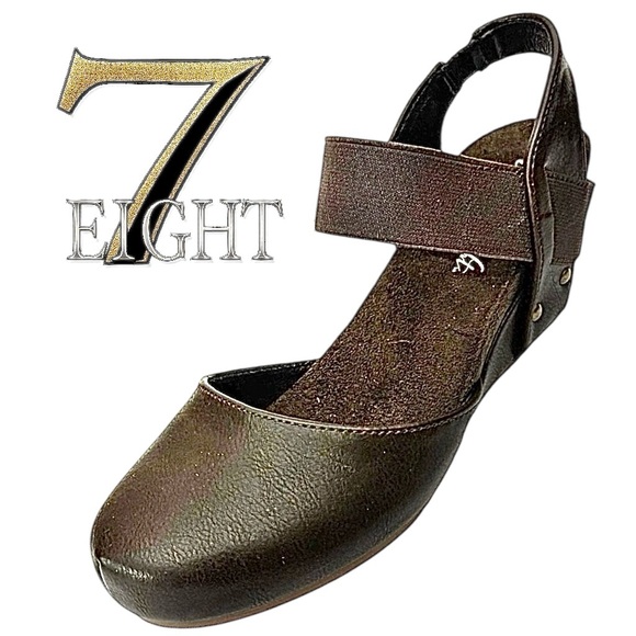 7 EIGHT FREEDOM WOMENS WEDGES BROWN LEATHER SIZE 6.5 MEDIUM NEW - Picture 1 of 10